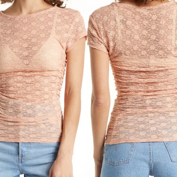 Free people Intimately Lace tee| keep it simple lace baby tee in coral - Picture 4 of 5